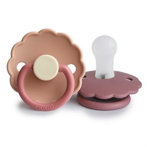 FRIGG Daisy - Round Silicone 2-Pack Pacifiers - Peony/Cedar - Size 1